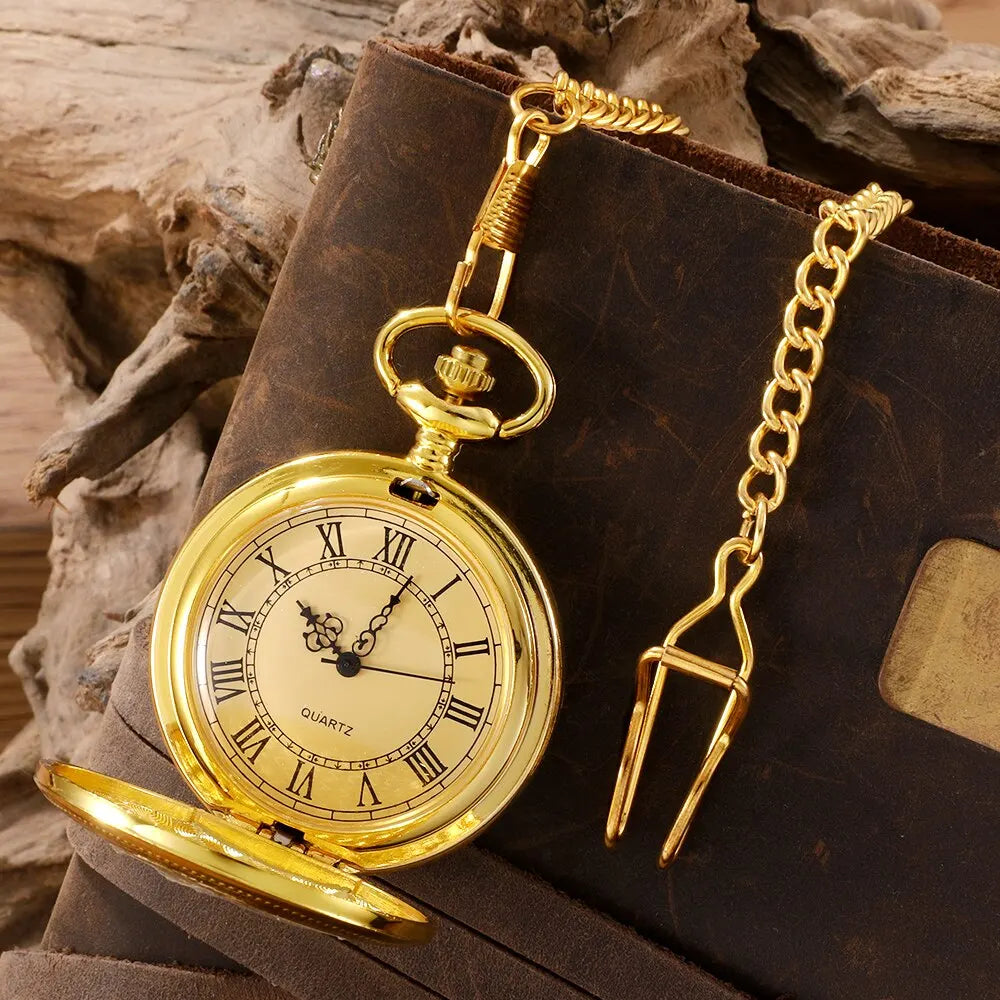 Antique Steampunk Vintage Roman Numerals Quartz Pocket Watch Multicolor Case Necklace Pendant Clock Chain Mens Women Vera Lux
