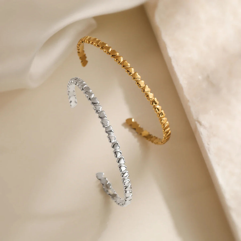 NEWBUY Hot Sale HigH Quality Gold/Silver Color Heart Bangles For Women Stainless Steel Party Jewelry Vera Lux