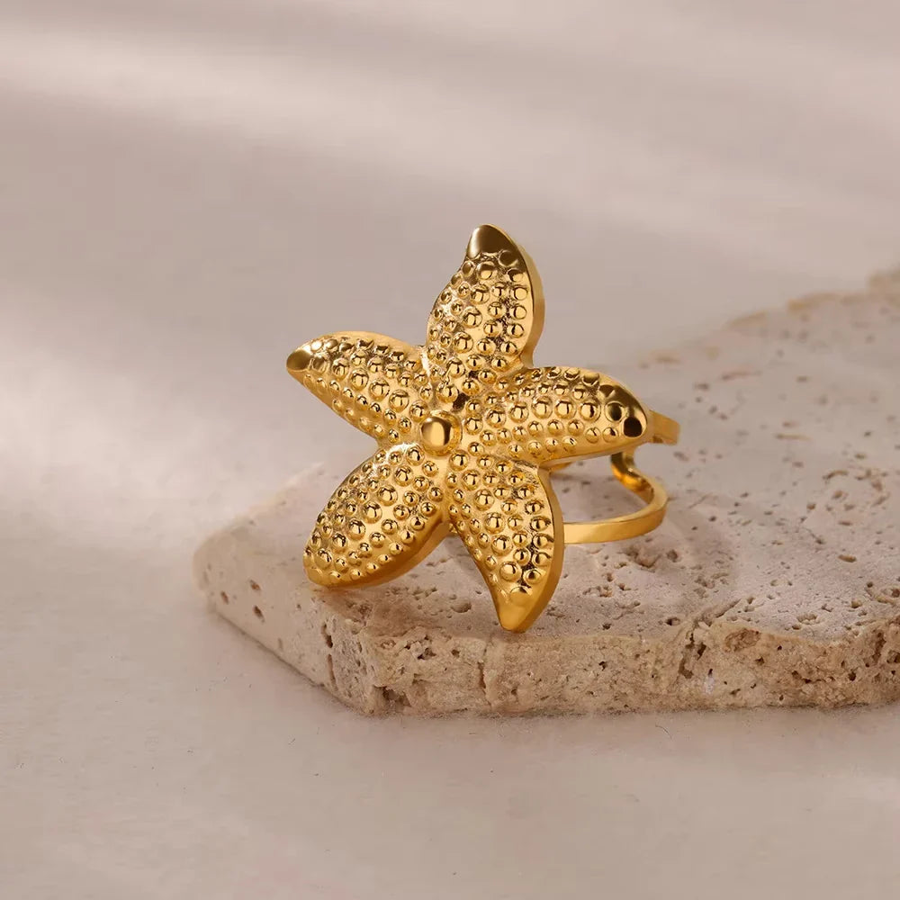 316L Stainless Steel Starfish Shell Rings for Women Gold Color Open Finger Ring Femme Trendy Summer Vacation Ocean Jewelry Gift Vera Lux