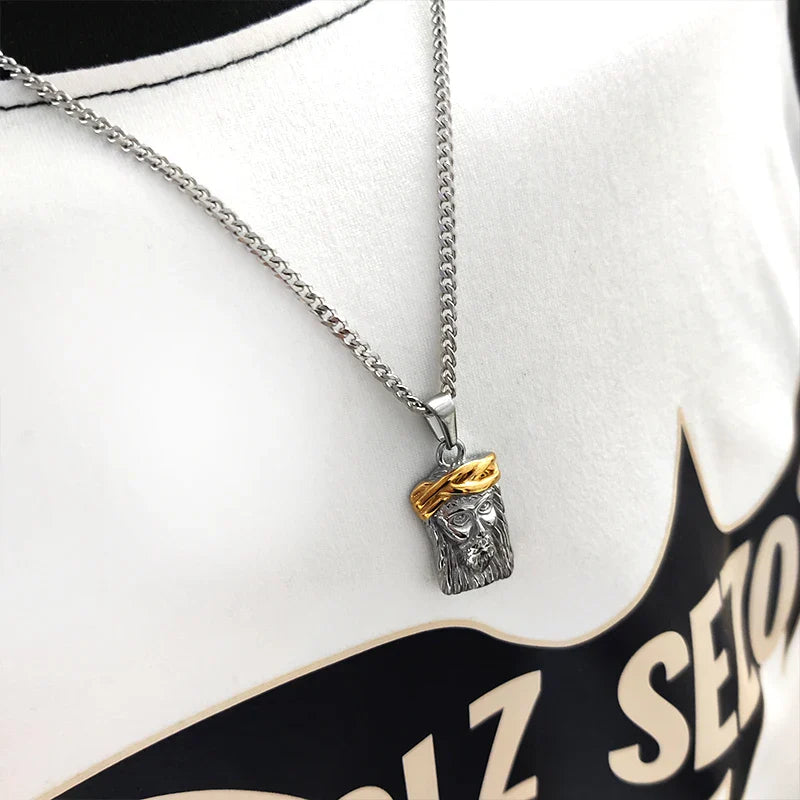 18K Gold Plated Crown Stainless Steel Jesus Headpiece Pendant Perfect Religious Gift for Baptism and Christmas Vera Lux