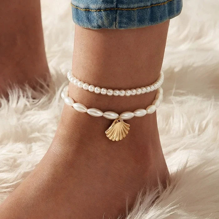 3 Pcs Beach Beaded Anklet Set for Women Vintage Summer Gold Color Starfish Shell Charms Anklet Vacation Daily Wear Jewelry Gifts Vera Lux