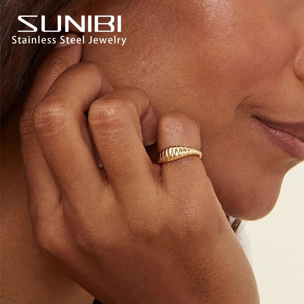 SUNIBI Stainless Steel Ring for Women And Men Fashion Style Texture Tail Classic Couple Rings Gifts Wedding Jewelry Wholesale Vera Lux