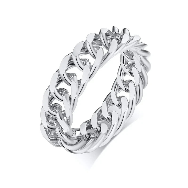 6mm Thick Chunky Chain Ring Cuban Curb Link Stainless Steel Stylish Ring for Women Girls Vera Lux