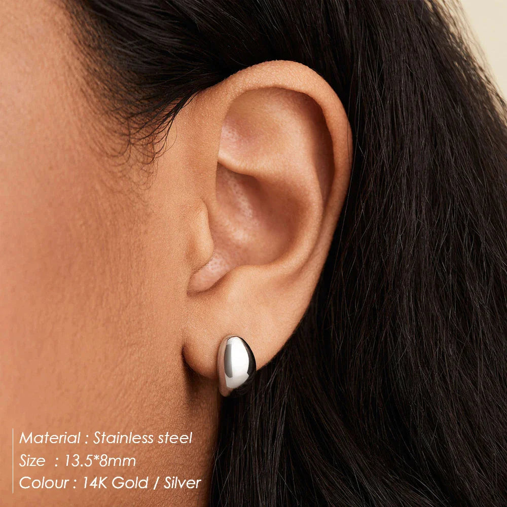 SUNIBI Stainless Steel Stud Earring for Women Gold Color Silver Color Simple Earrings Wives Smooth Thick Hoop Fashion Jewelry Vera Lux
