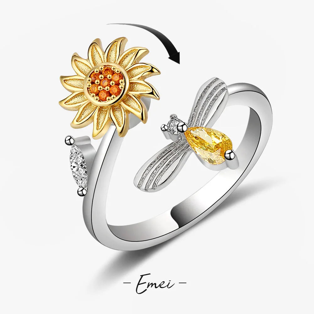 Anti Stress Anxiety Fidget Rings for Women Stainless Steel Sunflower Sun Star Spinner Ring Christmas Jewelry Gifts Dropshipping Vera Lux