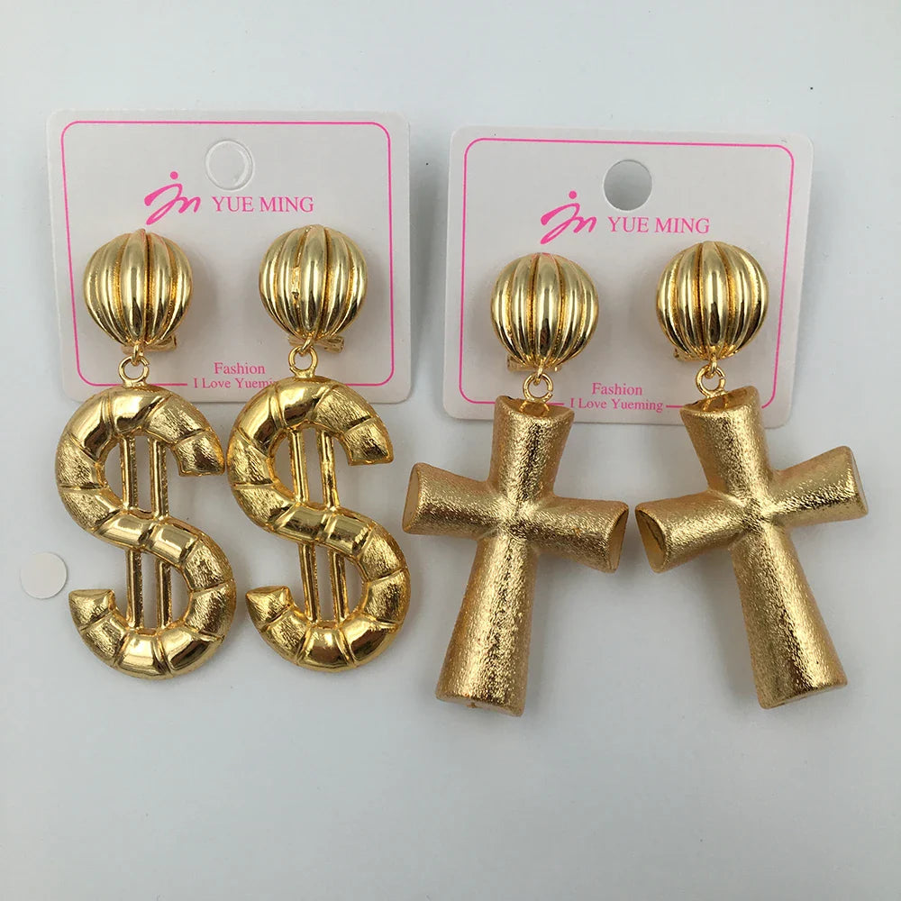 Simple Fashion Earrings for Women Girl Geometric Dubai Gold Plated Drop Earrings Exquisite Creative Wedding Bride Jewelry Party Vera Lux