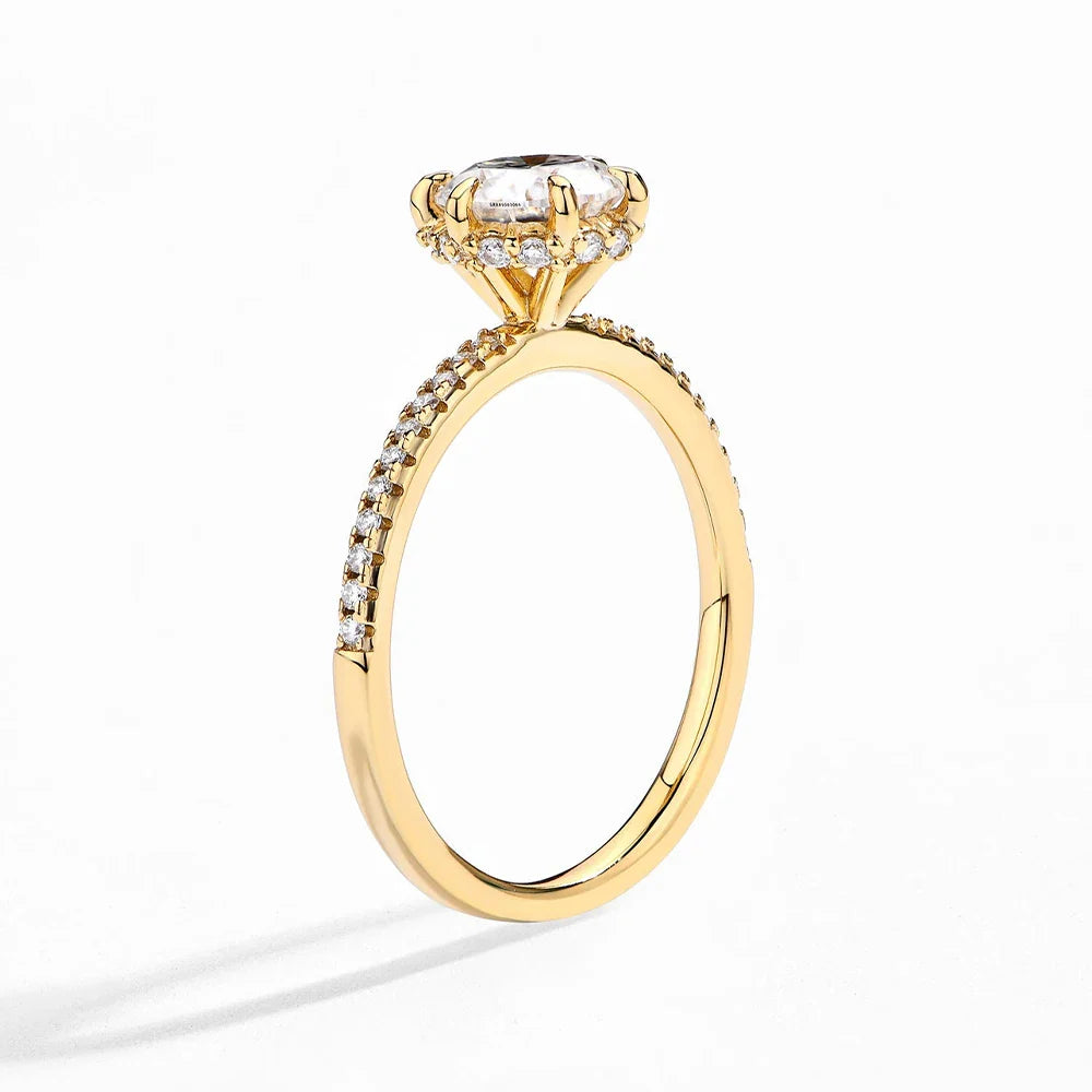MINTYBOX 18K Yellow Gold D Moissanite Rings for Women Handmade 6.5mm S925 Silver Round Shape Engagement Ring Gift Fine Jewelry Vera Lux