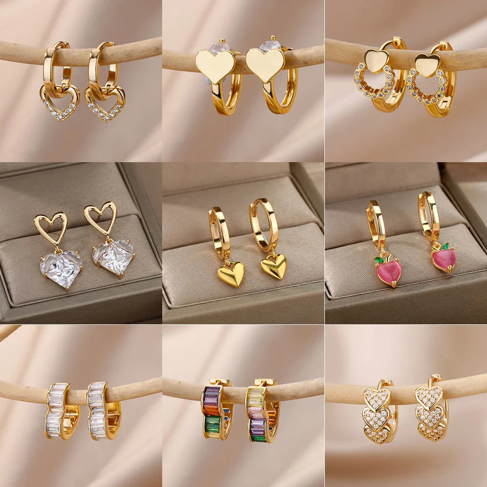 Stainless Steel Heart Earrings For Women Gold Color Fashion Zircon Love Heart Drop Earring Wedding Aesthetic Jewelry Gift 2023 Vera Lux