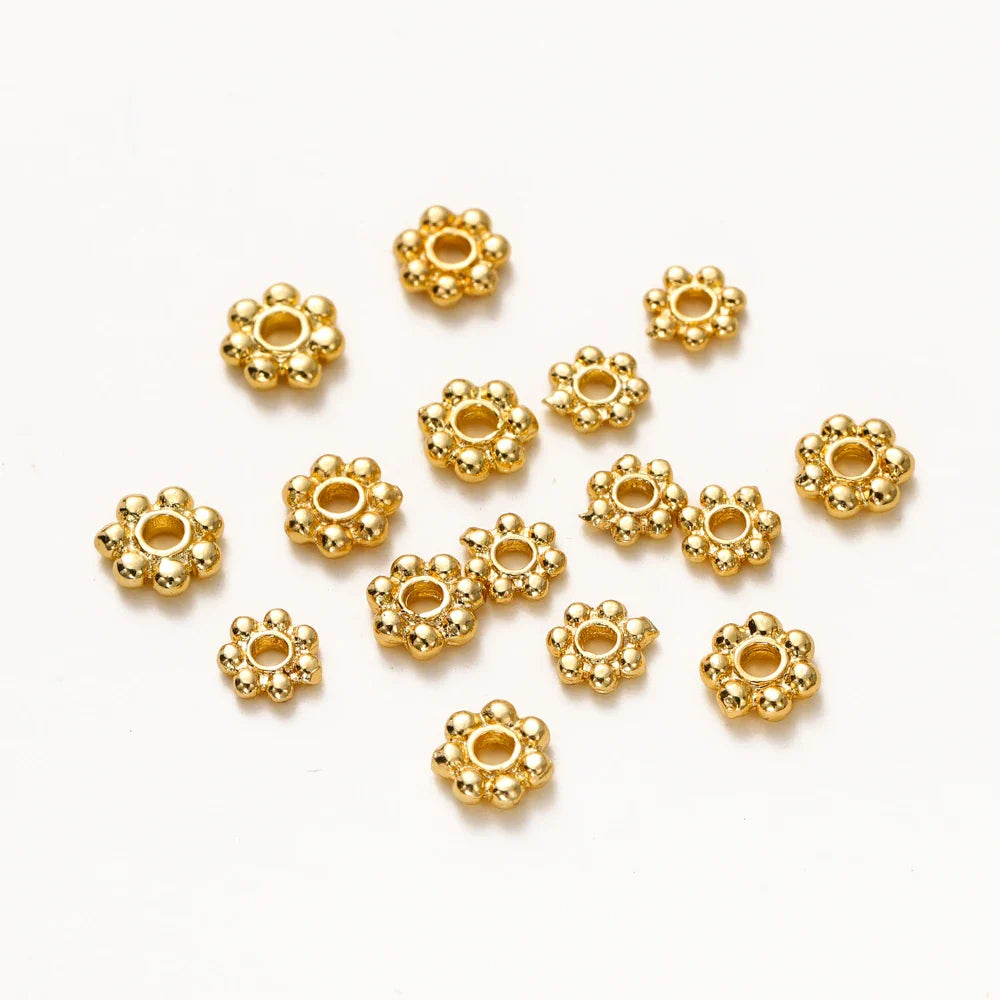 20pcs 14K 18K Gold Color Daisy Spacer Beads Mini Brass Spacer Beads Charms Pendants for DIY Bracelet Necklace Jewelry Making Vera Lux