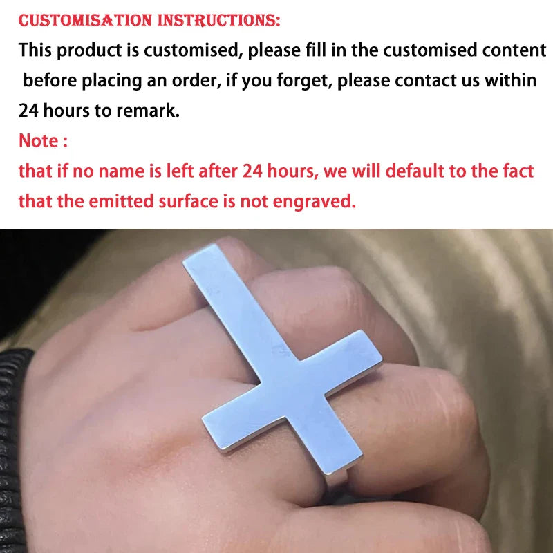 Custom Cross Ring Two Finger Ring Engraving Name Silver Stainless Steel Ring Men Knuckle Jewelry Personalized Gift for Boyfriend Vera Lux