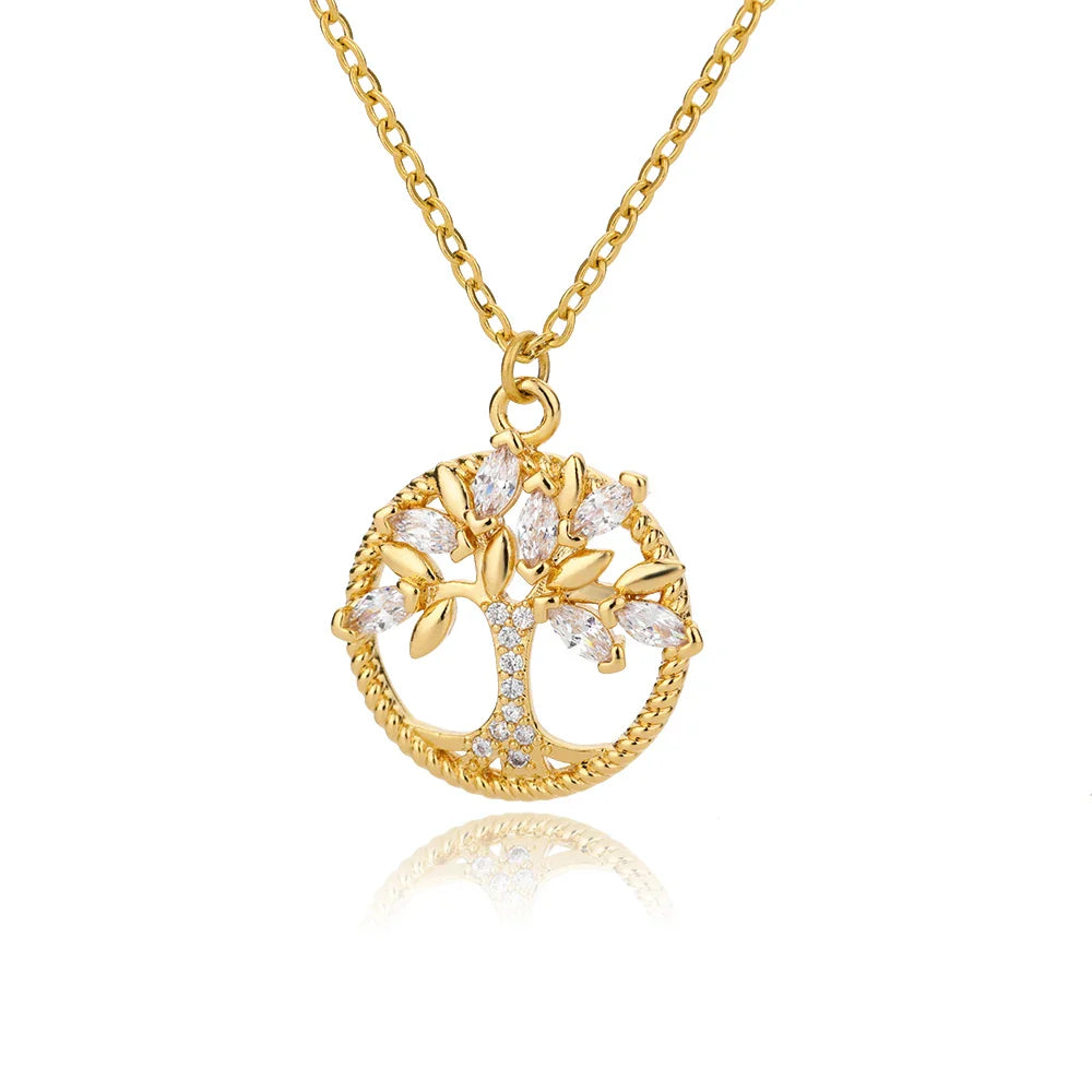 Zircon Tree of Life Necklace for Women Stainless Steel Chain Collar Choker Pendants Necklaces 2024 Trend Aesthetic Jewelry mujer Vera Lux