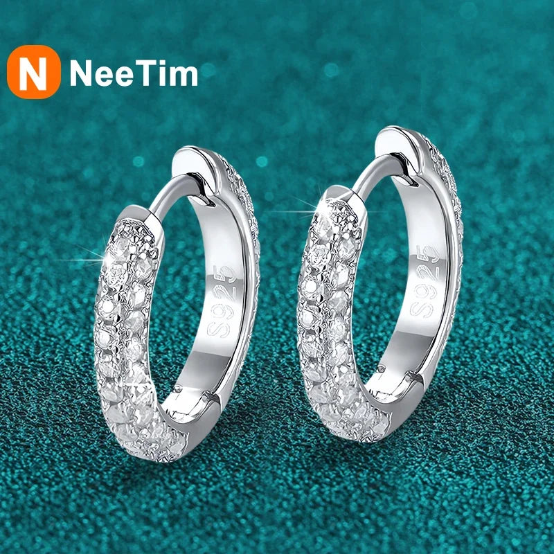 NeeTim Full Moissanite Diamond Earrings 925 Sterling Silver with Gold Plated Wedding Engagement Party Fine Jewelry for Women Vera Lux