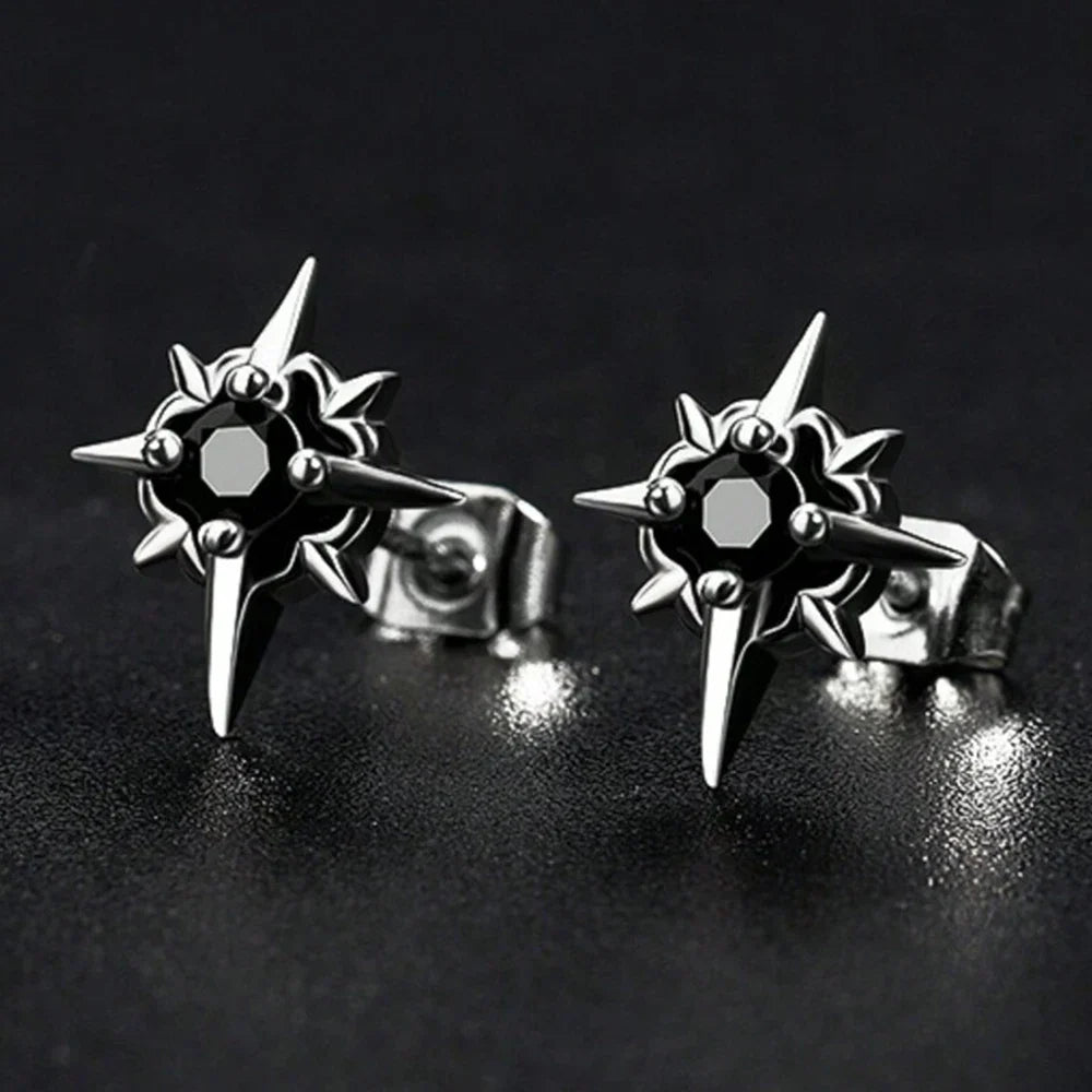 Black CZ Metal Star Earring Stud For Men Women Hip Hop Style Antique Silver Color Start Clear Crystal Couple Post Earrings Vera Lux