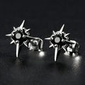 Black CZ Metal Star Earring Stud For Men Women Hip Hop Style Antique Silver Color Start Clear Crystal Couple Post Earrings Vera Lux