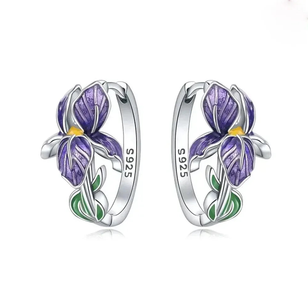 925 Sterling Silver Purple Flowers Series Earring Jewelry Versatile Hoop Earrings For Women Jewelry Fine Birthday Party Gifts Vera Lux