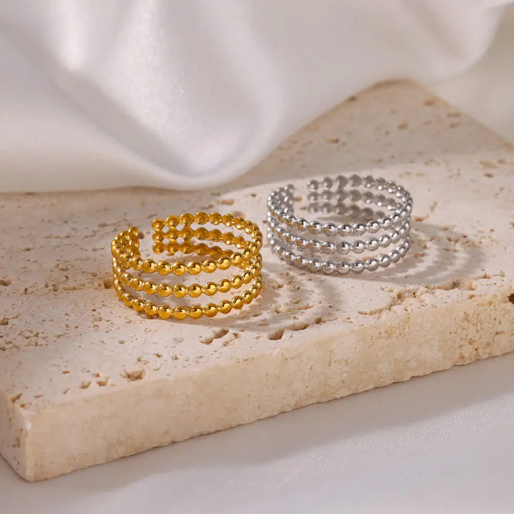 Cute Multilayered Beads Chain Ring For Women Stainless Steel Gold Color Minimalist Finger Ring 2024 Trend Wedding Jewelry Gift Vera Lux