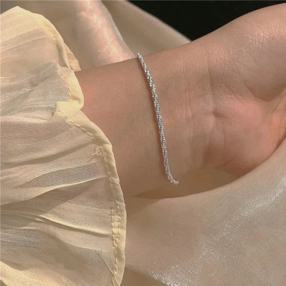 Stainless Steel Chain Bracelet for Women Silver Color Fashion Simple Shiny Minimalist Charm Bracelet Wedding Party Jewelry Vera Lux