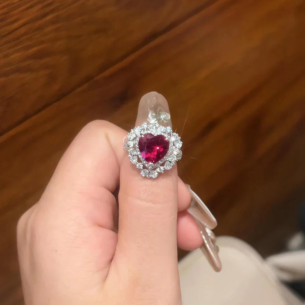 MINTYBOX 4.0CT Heart Ruby Rings for Women S925 Sterling Sliver 10*10MM Gemstone Engagement Wedding Rings Fine Jewelry Party Vera Lux