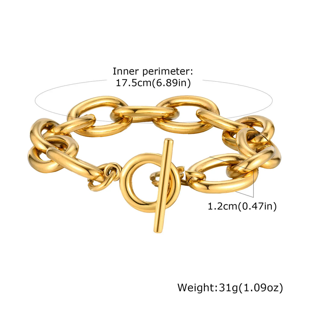Chunky Bold Toggle Bracelets for Women, Stainless Steel OT Buckle Link Chain Bracelet Gold Plated Tarnish Free Vera Lux