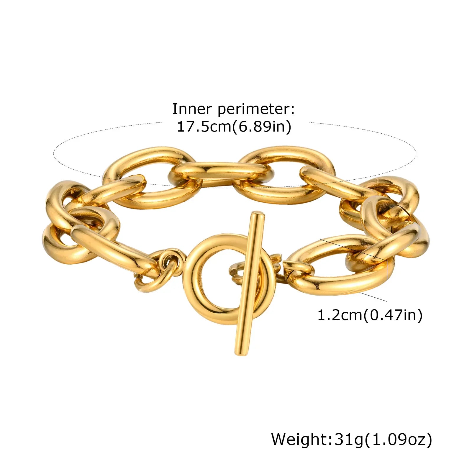 Chunky Bold Toggle Bracelets for Women, Stainless Steel OT Buckle Link Chain Bracelet Gold Plated Tarnish Free Vera Lux