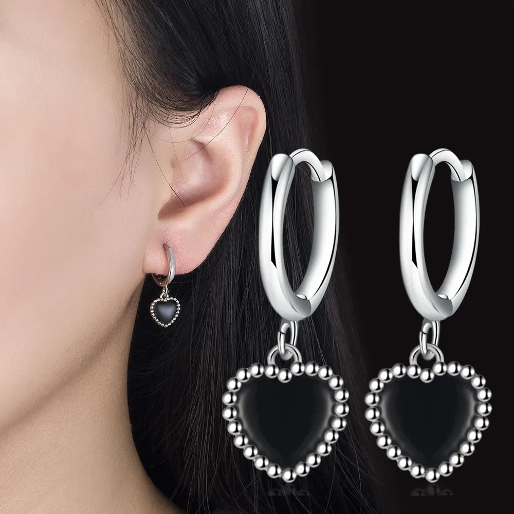 925 Sterling Silver Black Heart Earrings For Women Wedding Luxury Elegant Jewelry Accessories 2024 Trend Jewellery Vera Lux