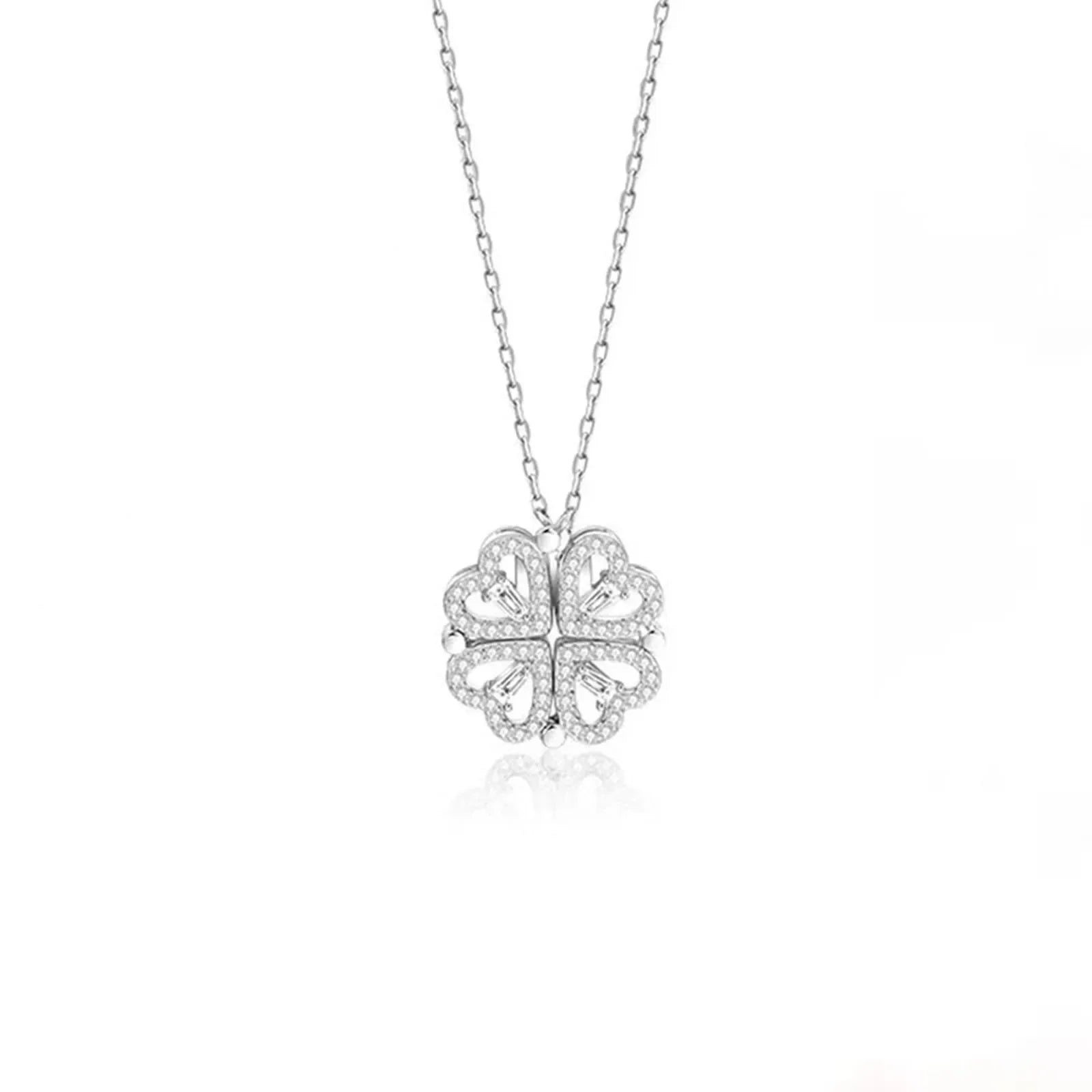1pc Heart Shaped Four Leaf Clover Pendant Necklace Jewelry Zircon Women Love Clavicle Chain Gifts Openable ChokerJewelry Vera Lux