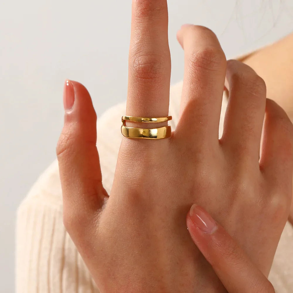 Stainless Steel Irregular Geometric Open Rings for Women Gold Color Texture Couple Wedding Ring Trendy Elegant Aesthetic Jewelry Vera Lux