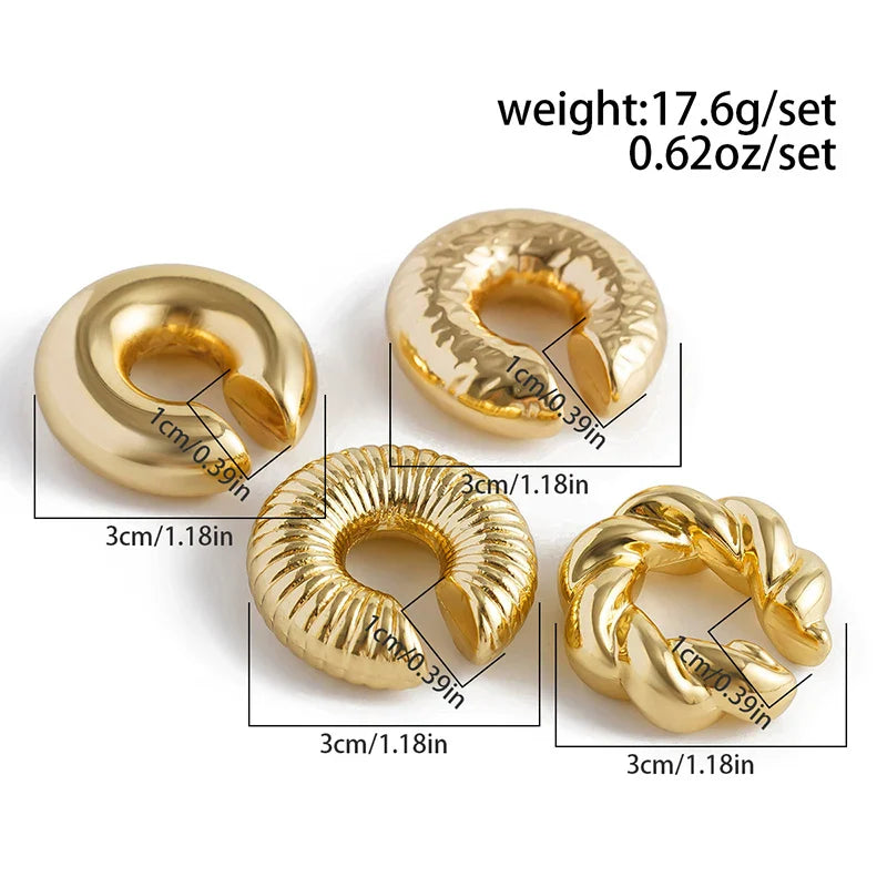 Fashion 4pcs C Shaped Acrylic Ear Clip for Women Simple Gold Silver Color No Pierced Round Earrings Punk Female Jewelry Vera Lux