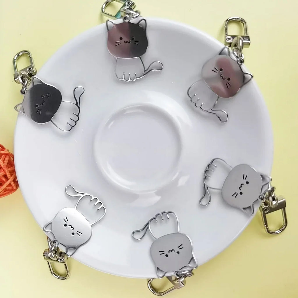 Stainless Steel Lovely Cat Keychain Couple Lover Animal Matching Keyring Cat Eating Fish Pendants Valentine's Day Gifts 2025 New Vera Lux