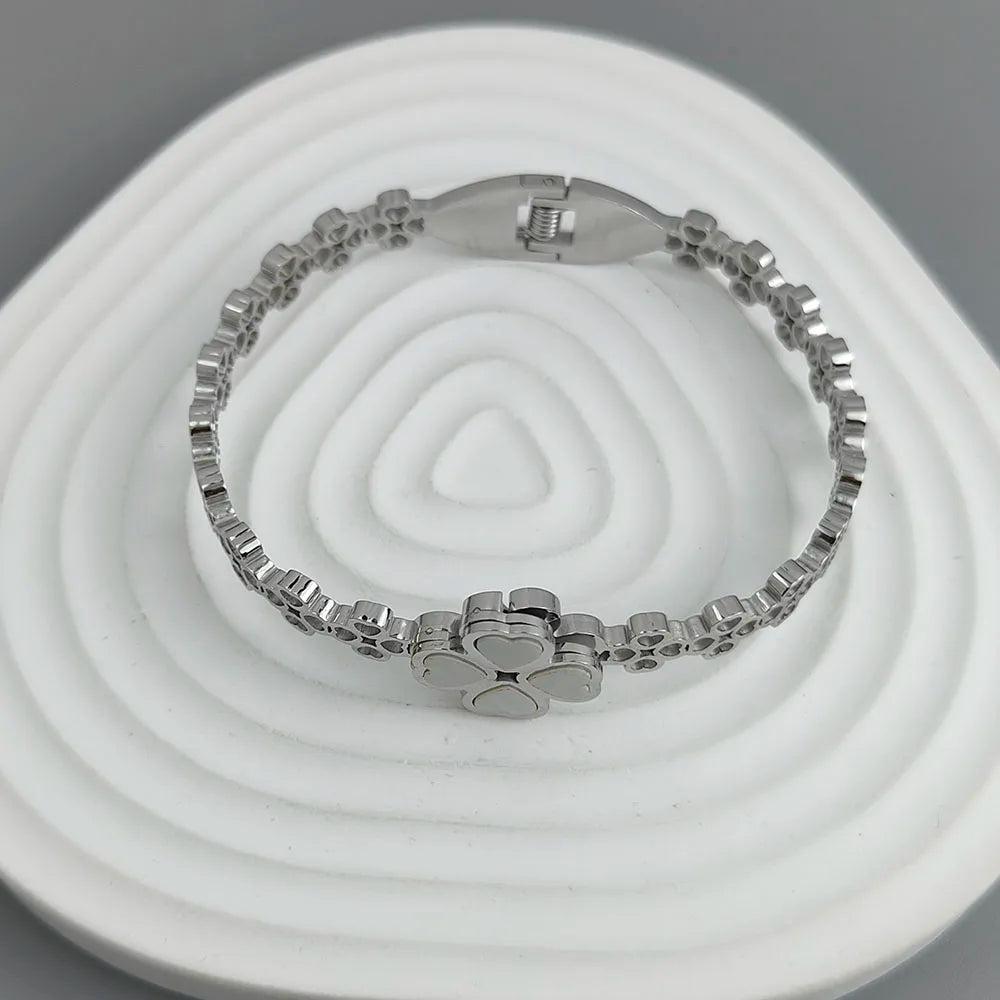 New four-leaf clover white shell stainless steel gold-plated bracelet 18K, high quality waterproof couple bracelet, wife gift Vera Lux