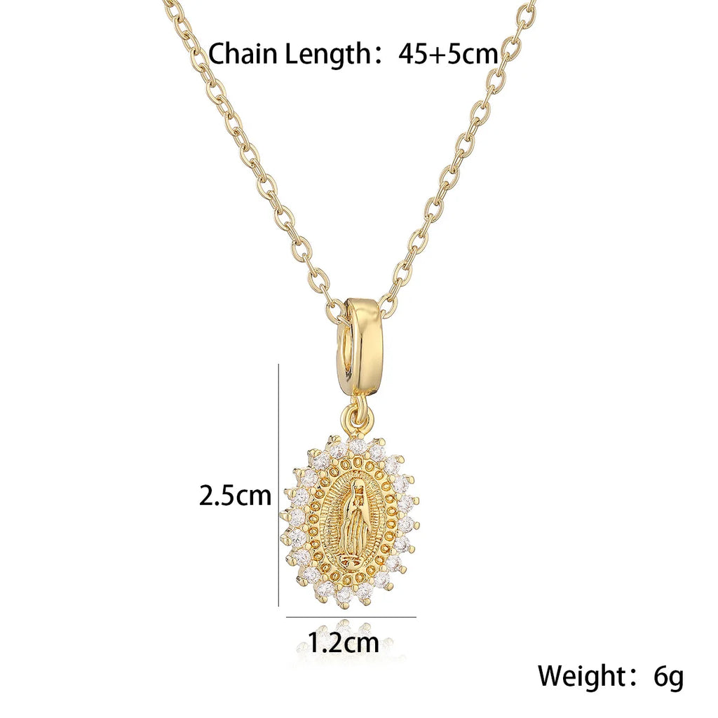 NEWBUY Trendy Gold Color Shiny AAA CZ Zircon Virgin Mary Pendant Necklaces For Women Gift Vera Lux
