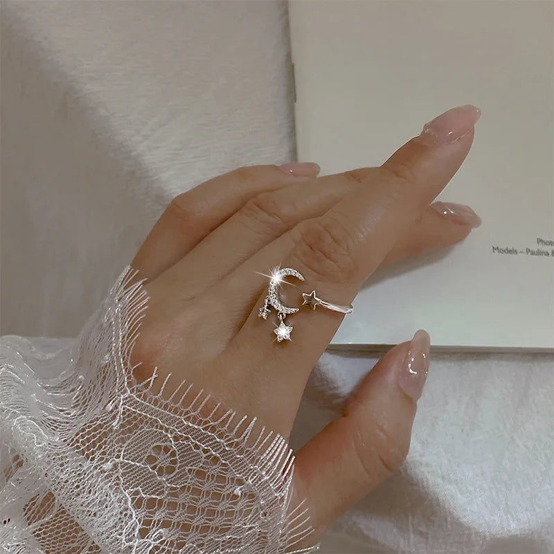VENTFILLE 925 Silver Moon Tassel Opening Female Fashion Ins Ring Vera Lux
