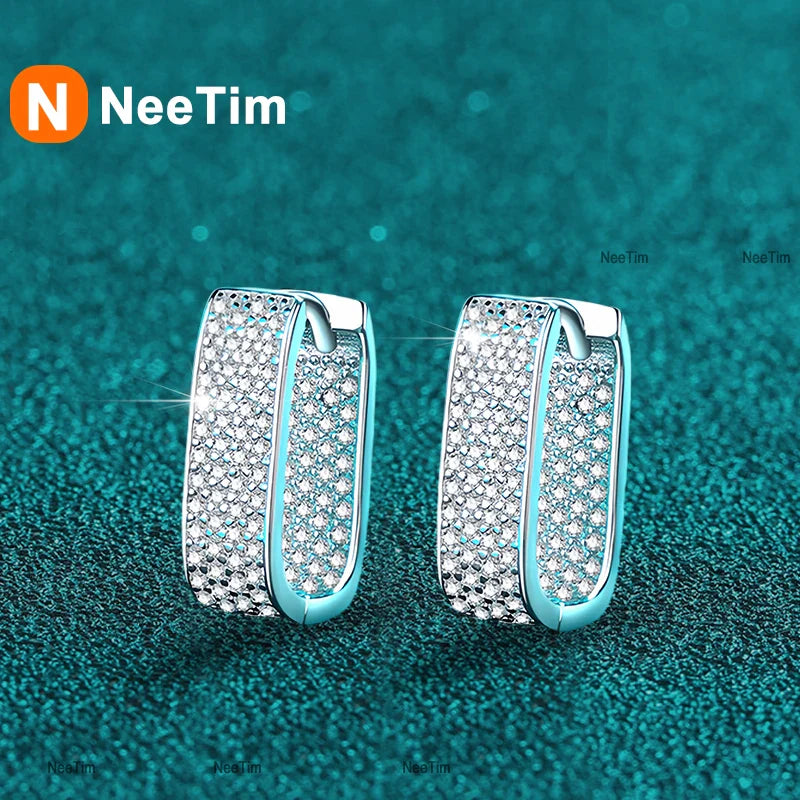 NeeTim Full D Color Sparkling Moissanite Earrings 925 Sterling Silver Classic Shining Hoop Earrings For Women Wedding Jewelry Vera Lux