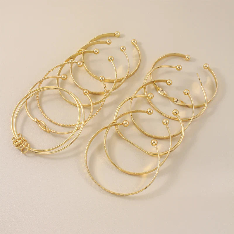12 Pcs/Set Trendy Multilayer Open Bangles Set for Women Punk Gold Color Geometric Delicate Twist Bracelets Wedding Jewelry Gifts Vera Lux