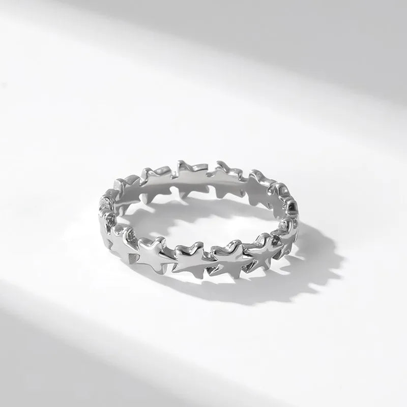 Stainless Steel Star Eternity Stackable Ring Wedding Band for Women Girl Size 5-9 Vera Lux