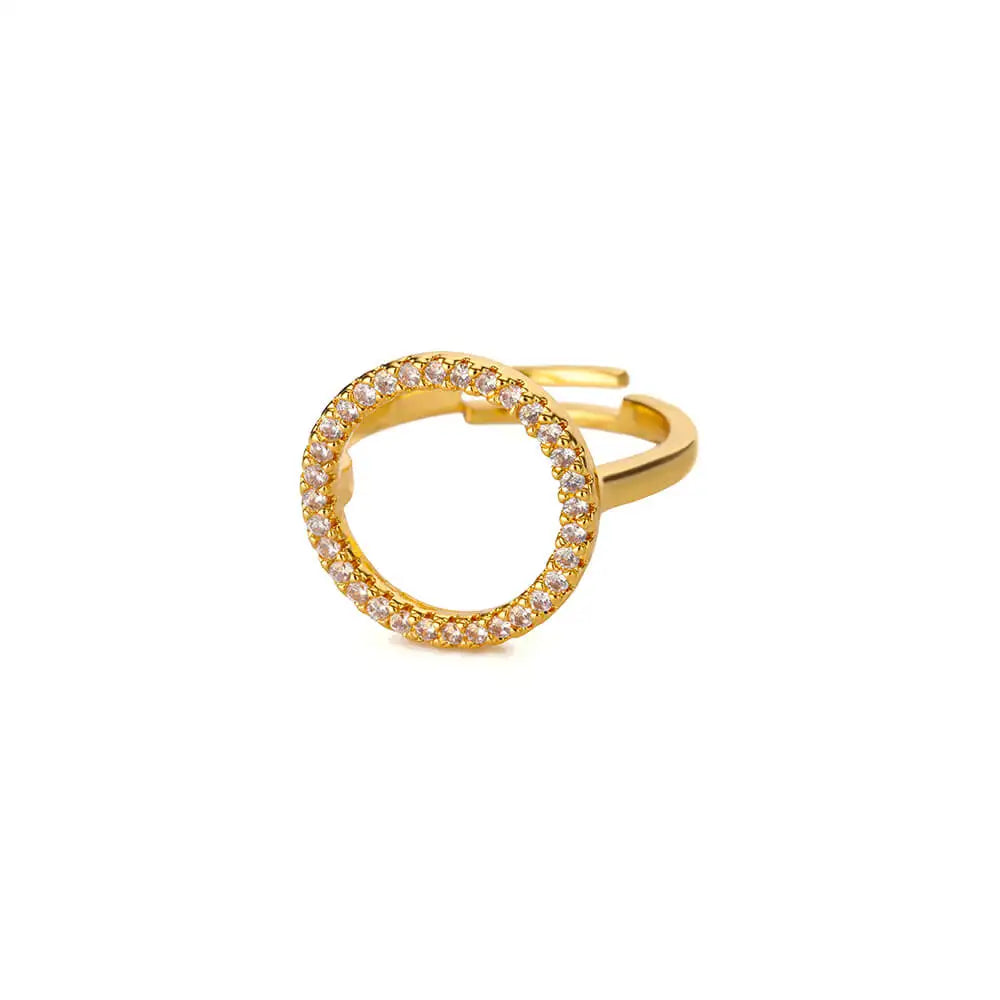 Fashion Zircon Hollow Round Rings for Women Stainless Steel Gold Color Adjustable Wedding Ring Aesthetic Jewelry Gift anillos Vera Lux