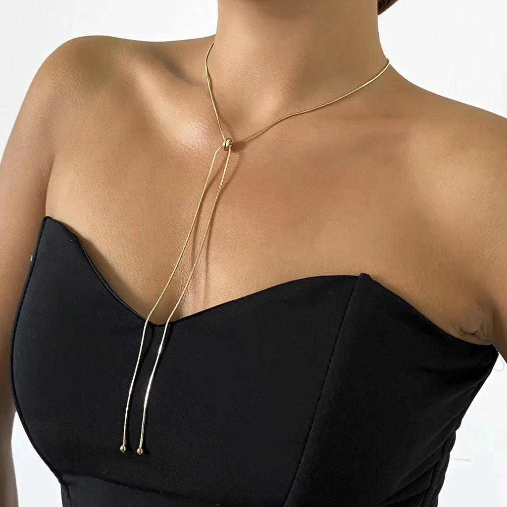 316L Stainless Steel Gold Color Beads Long Pendant Necklace For Women Fashion Choker Clavicle Chain Jewelry Gift Wedding Vera Lux