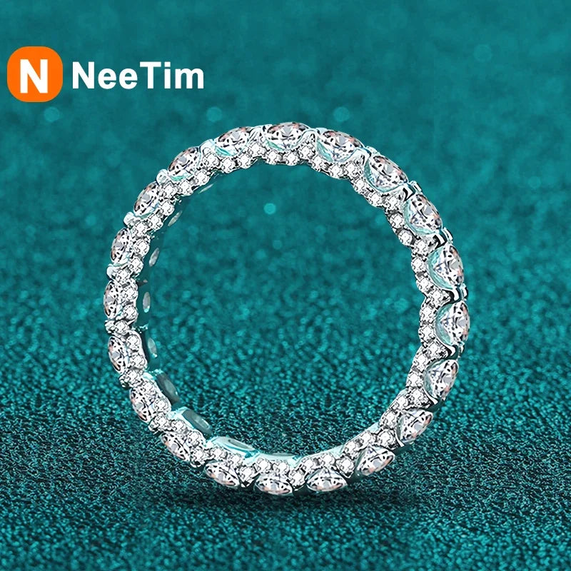 NeeTim 3mm Moissanite Ring Sterling Silver 925 with Gold Plated Wedding Engagement Eternity Band Patry Luxury Jewelry for Women Vera Lux