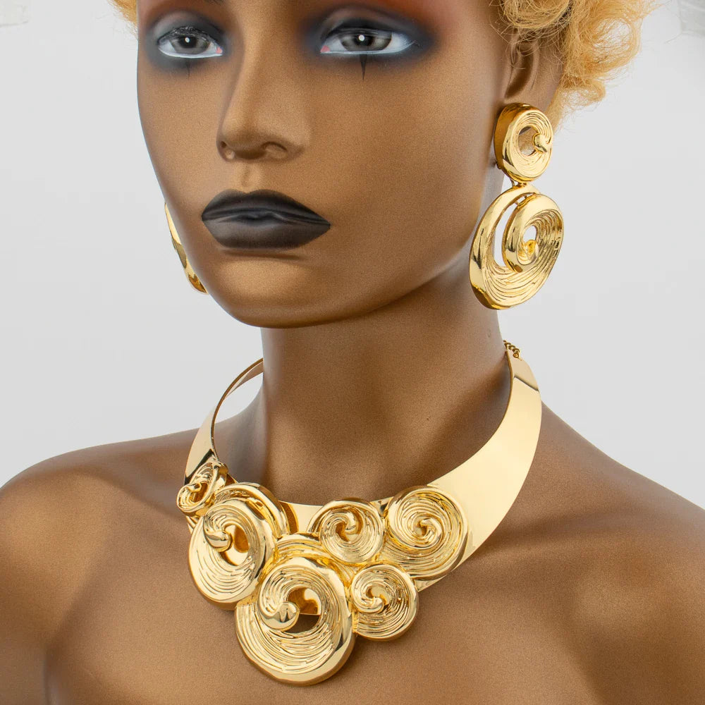 Dubai Big Jewelry Set Design for Women Wedding Bride Necklace Brazili Gold Plated Collor Earrings Bracelet Ring for Party Gift Vera Lux