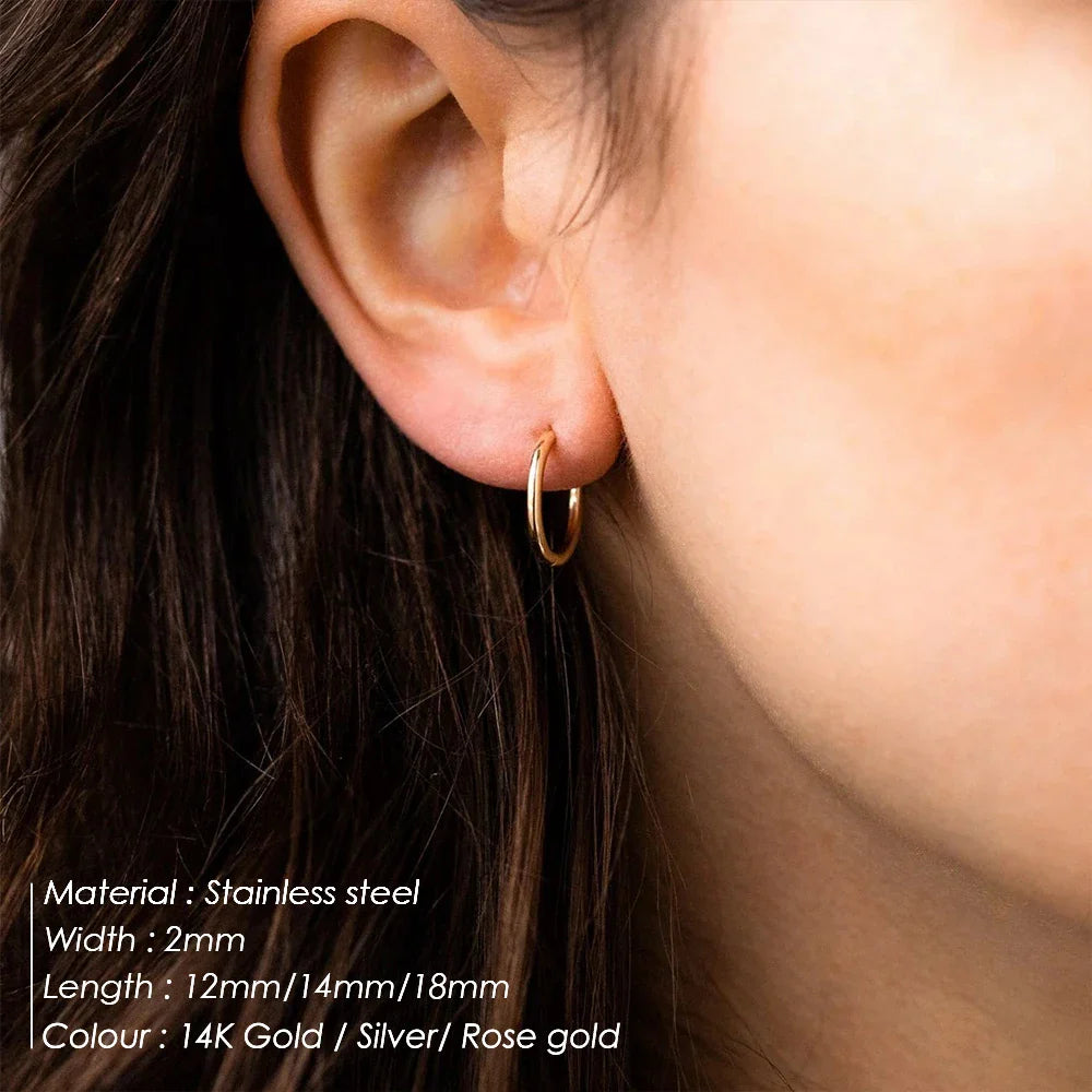3Pairs Stainless Steel Solid Round Rings Huggies Earrings Set for Women Men Stackable 14K Gold Plated Tiny Ear Cartilage Hoops Vera Lux