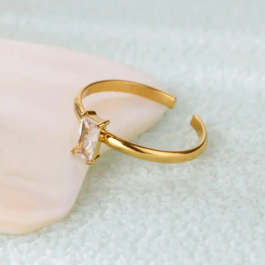 Stainless Steel Birthstone Rings For Women Gold Color Zircon Birthstone Opening Ring Minimalist Christmas Birthday Jewelry Gift Vera Lux