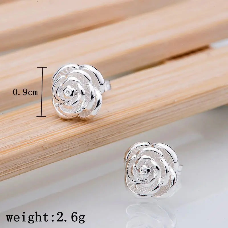 Hot 925 Sterling Silver Pretty rose Flower stud Earrings for Women Fashion classic party wedding Jewelry Holiday gifts Vera Lux