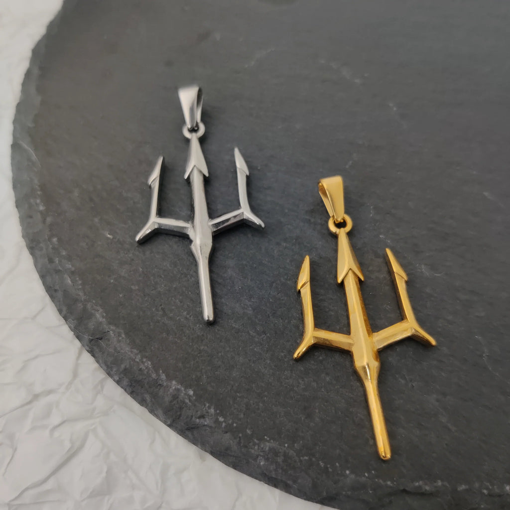 Poseidon Trident Necklace Stainless Steel 18K Gold Plated Aquaman Greek Mythology Pendant Jewelry Gift for Men Vera Lux