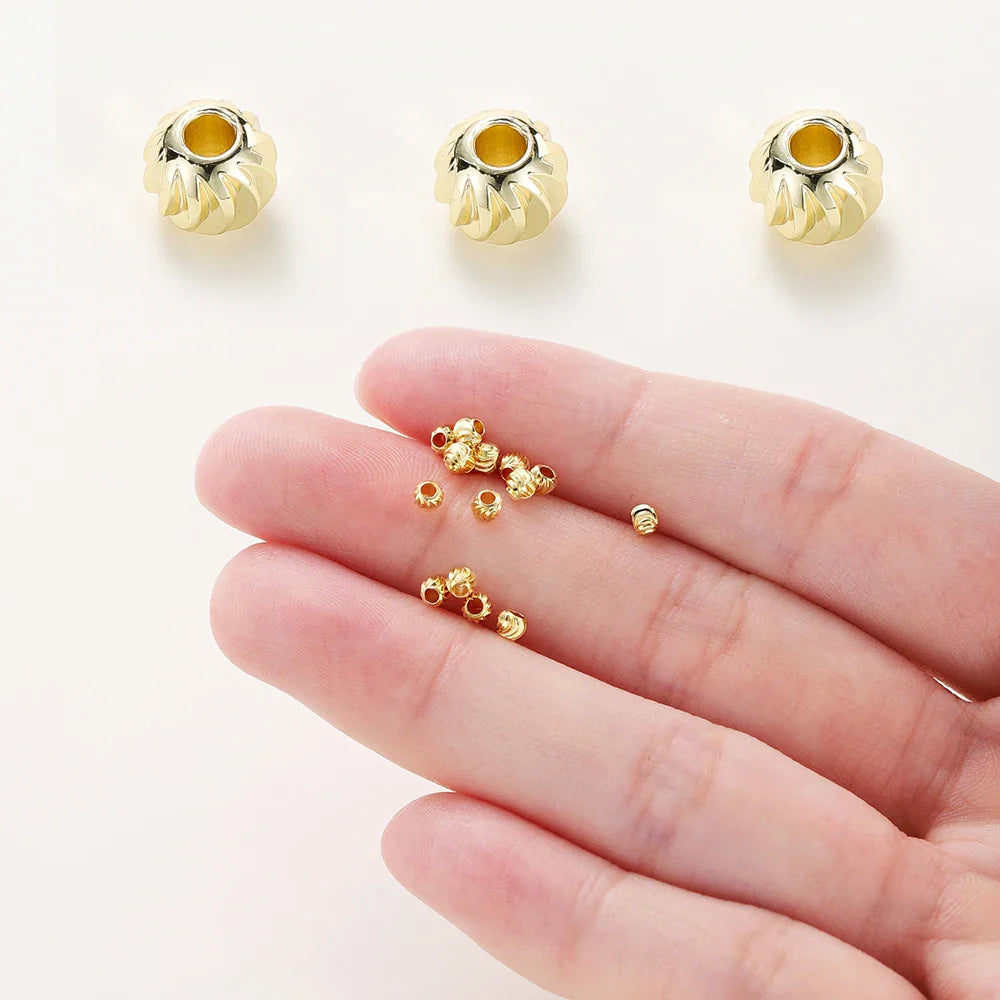 50pcs DIY Jewelry Accessories 14K 18K Gold Plated Striped Cut Flower Beads 2.5 3 4 5 6mm Spacer Beads Bulk Hand Beading Material Vera Lux