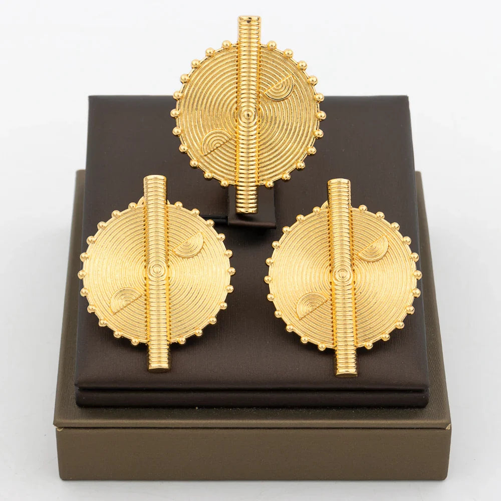 New Design Earrings Jewelry Set for Women Fashion 18k Gold Plated Copper Resizable Ring and Earrings for Dubai Retro Jewelry Vera Lux