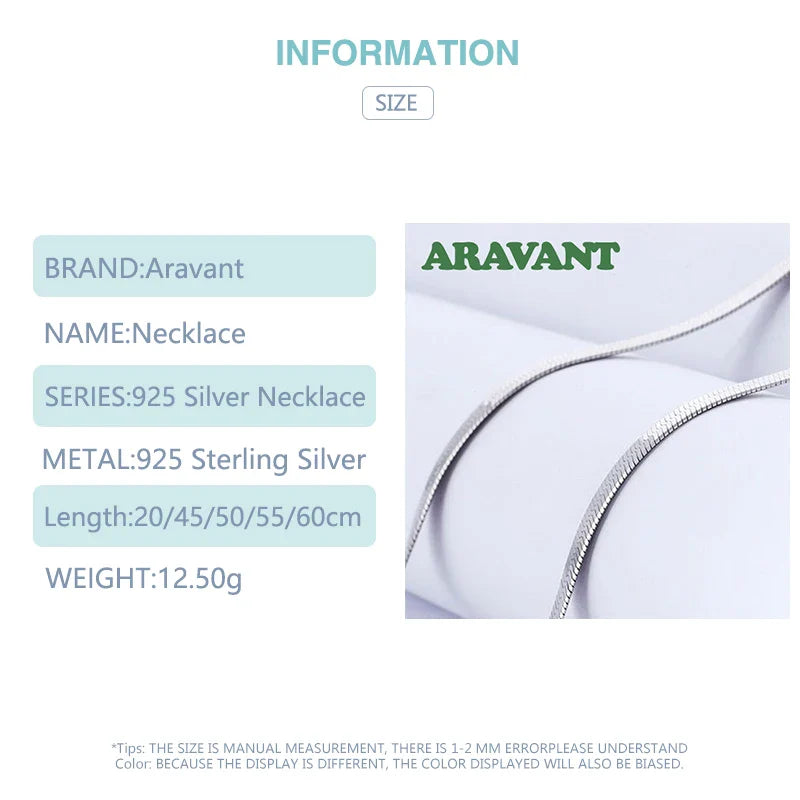 Aravant 925 Silver 4MM Snake Bone Necklace Chain For Women Men Fashion Jewelry Vera Lux