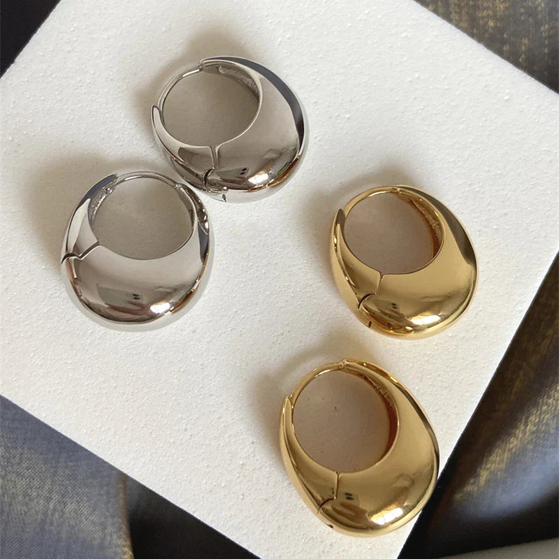 Stainless Steel Smooth Metal Chunky Hoop Earrings For Women Girls Fashion Round Circle Hoops Statement Earrings Punk Jewelry Vera Lux