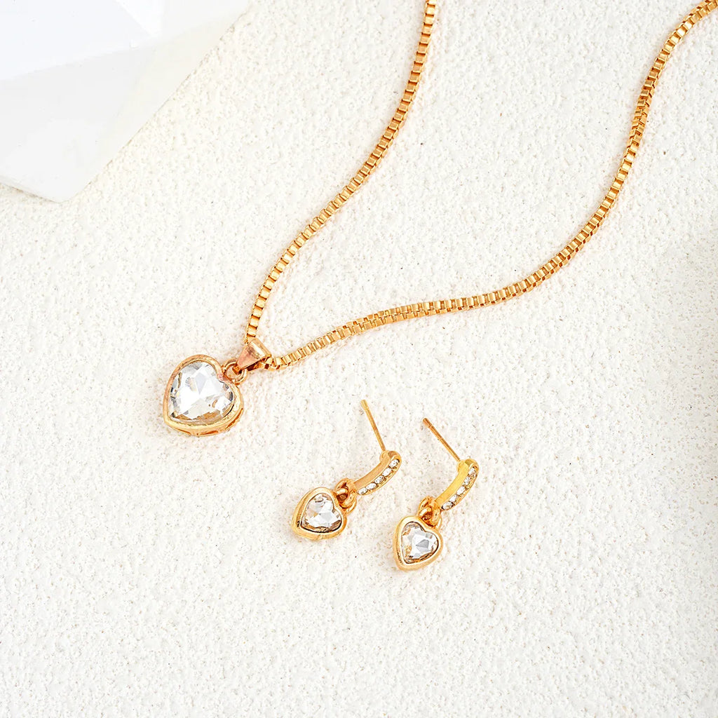 3 Pcs Heart Pendant Jewelry Set Of Earring Pendant Necklace For Women Exquisite Fashion Rhinestone Double Heart Jewelry Set Gift Vera Lux