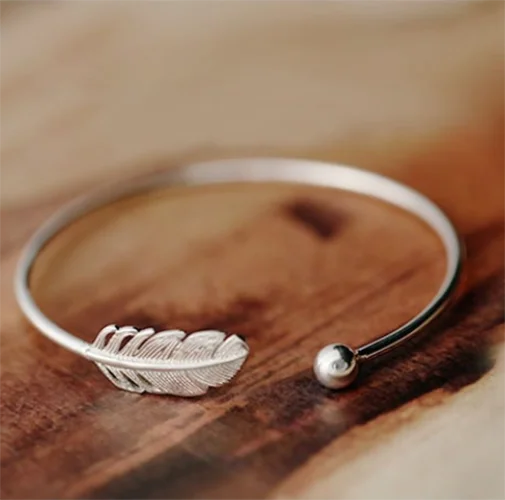 925 Sterling Silver Angel Feather Lucky Arm Cuff Designer Bracelets Bangles For Women Party Jewelry Gifts Jewellery Vera Lux