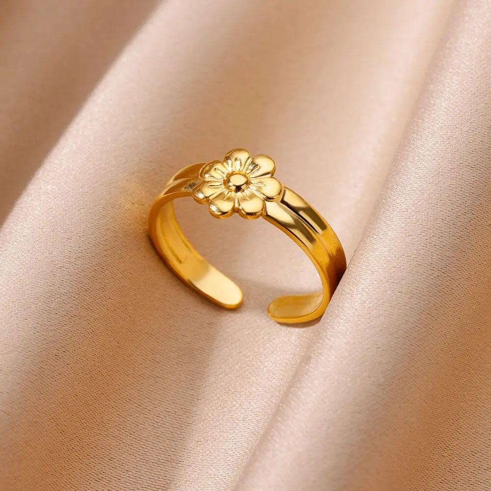 Irregular Geometric Glossy Stainless Steel Open Rings For Women Minimalist Gold Color Adjustable Wedding Ring Female Jewelry Vera Lux